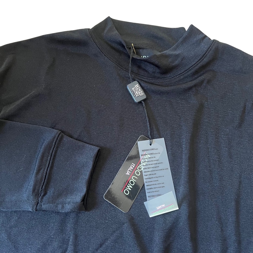 NWT Mondo Uomo Mens M Mock Neck Shirt Black Long Sleeve Solid Textured